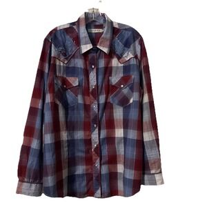 Roper Pearl Snap Long Sleeve Men's Shirt 2X Reg Red/White/Blue Pre-owned